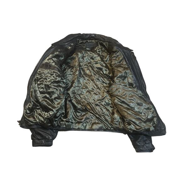 Vintage Wenatchee Wild Black Leather Bomber Jacket Full Zip Embroidered Logo - Picture 4 of 9